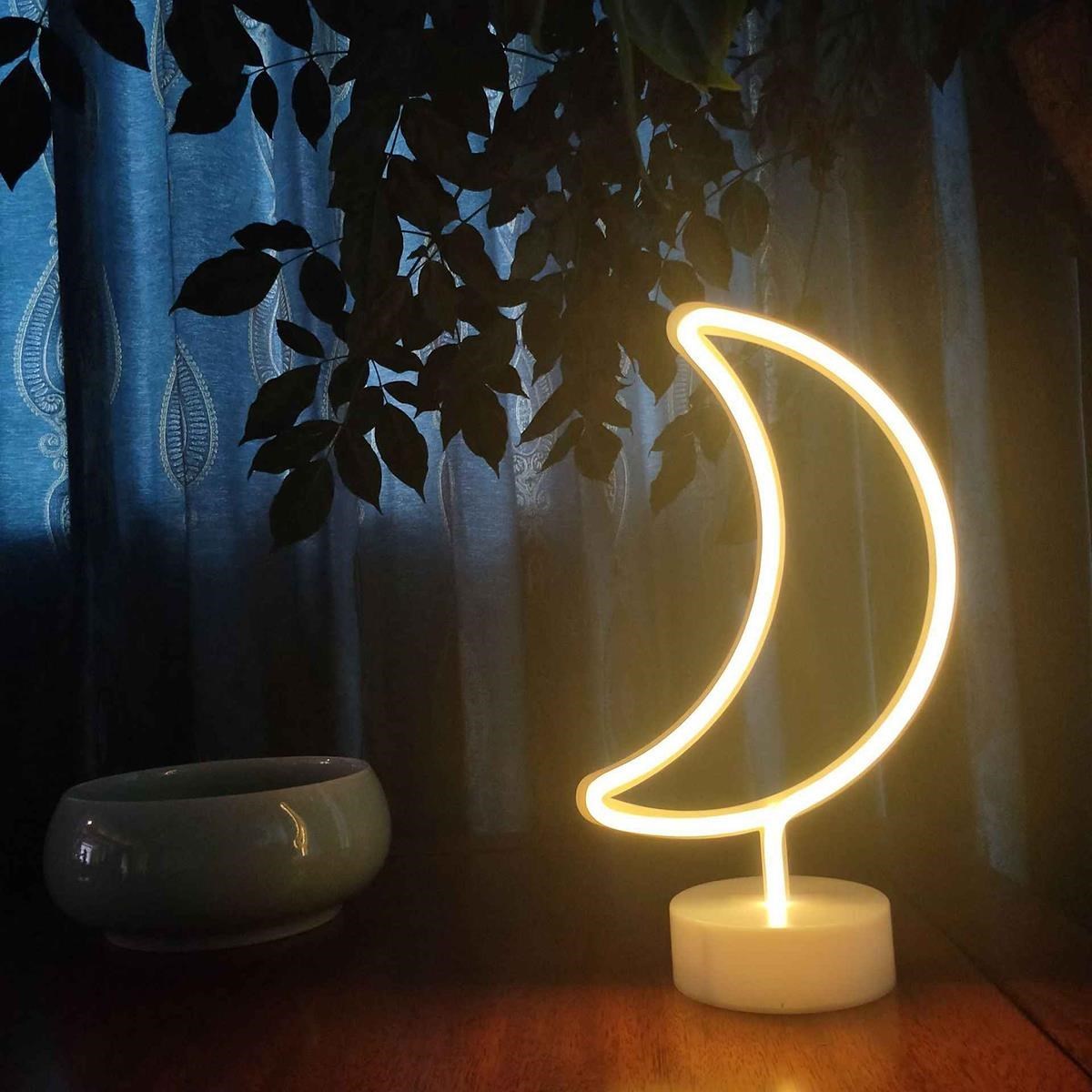 Dekoratif Pilli Ay Tasarımlı 3D Neon Led Masa Ve Gece Lambası (5643)