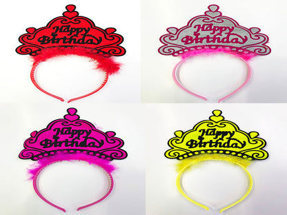 Happy Birthday Yazılı Neon Renk Taç 12 Adet (5643)