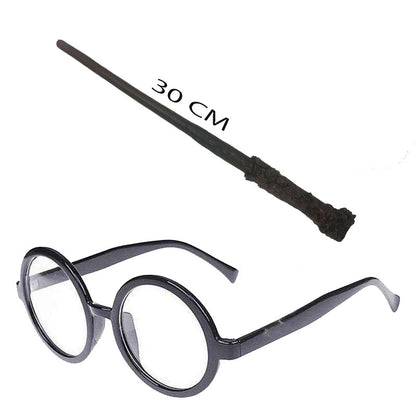 Harry Potter Asası 30 cm ve Siyah Çerçeveli Harry Potter Gözlüğü Seti (5643)