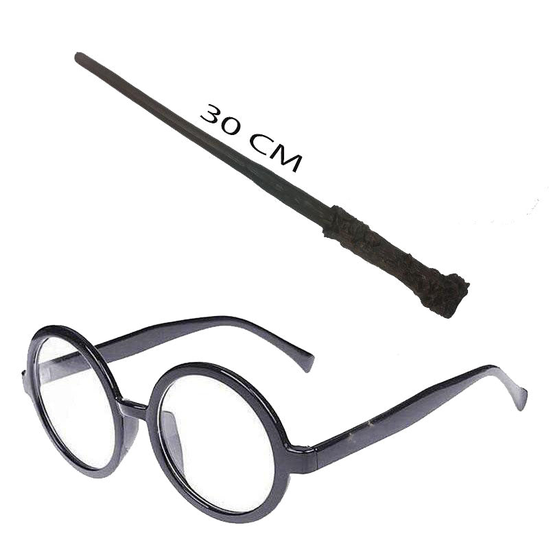 Harry Potter Asası 30 cm ve Siyah Çerçeveli Harry Potter Gözlüğü Seti (5643)