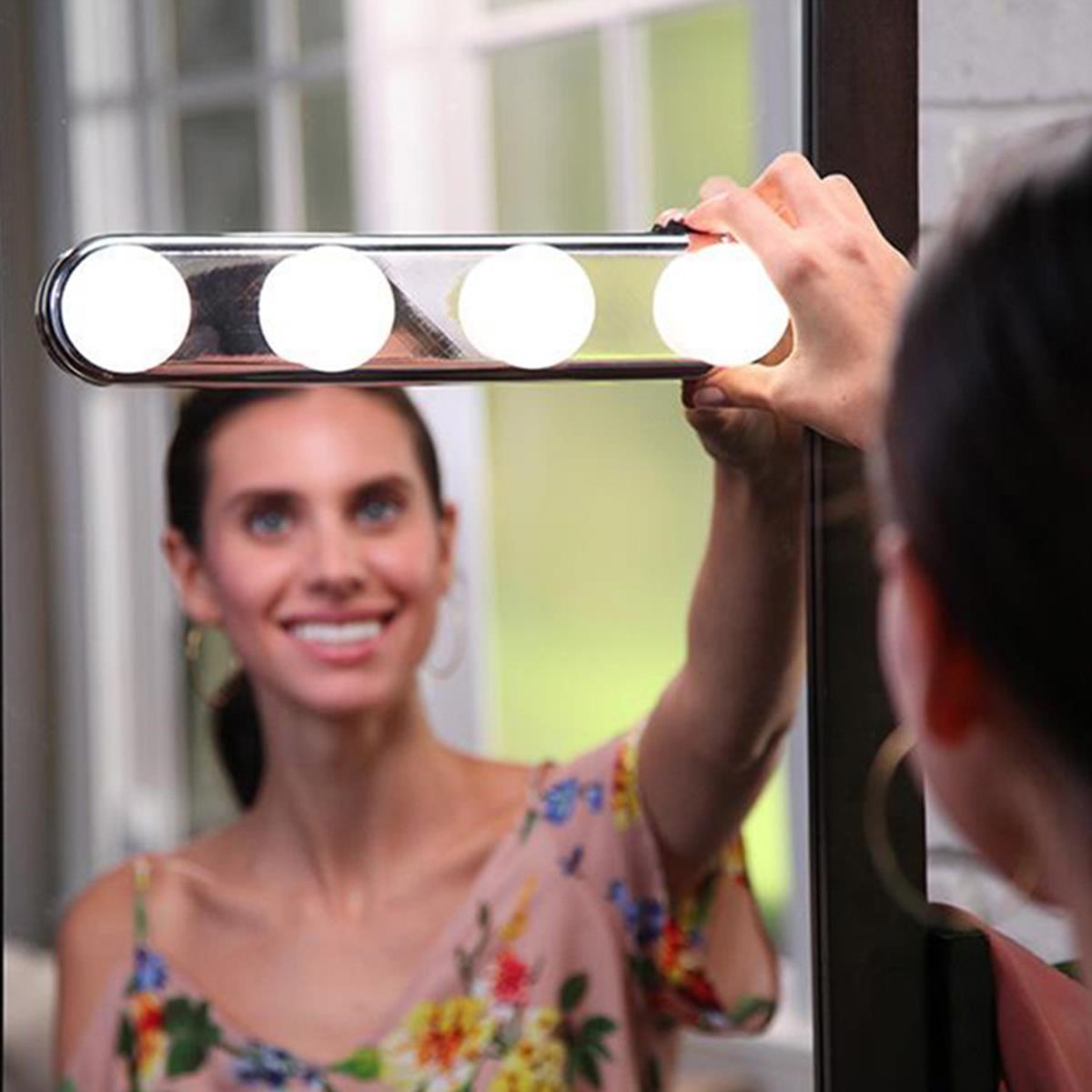 Kablosuz Parlak Banyo Stüdyo Makyaj Aynası Işığı Pilli Vantuzlu Taşınabilir 4 Led Ampul (5643)
