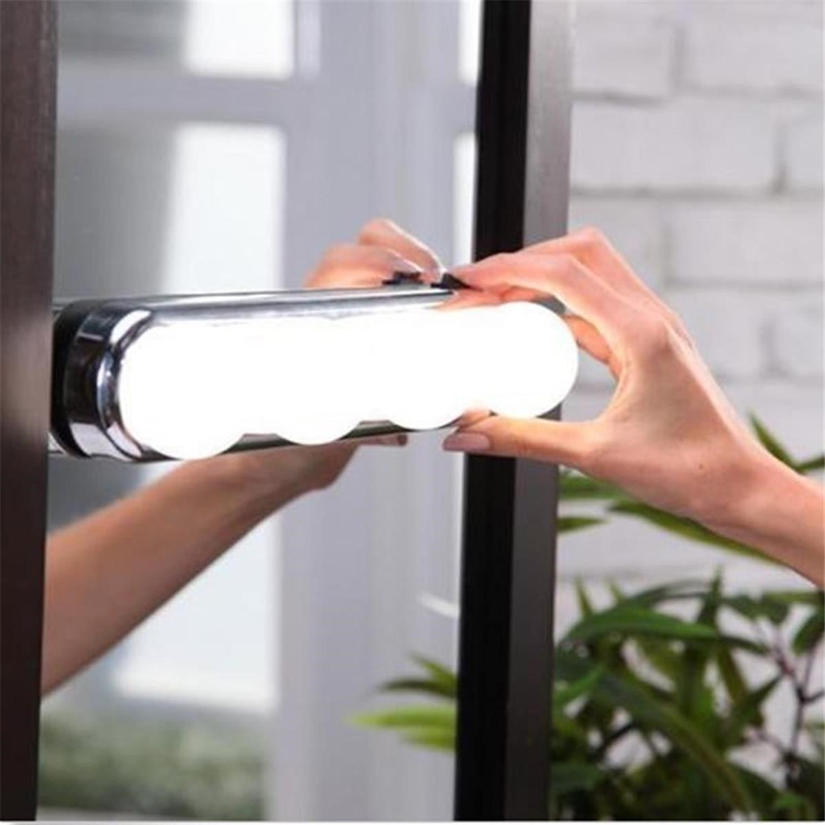 Kablosuz Parlak Banyo Stüdyo Makyaj Aynası Işığı Pilli Vantuzlu Taşınabilir 4 Led Ampul (5643)