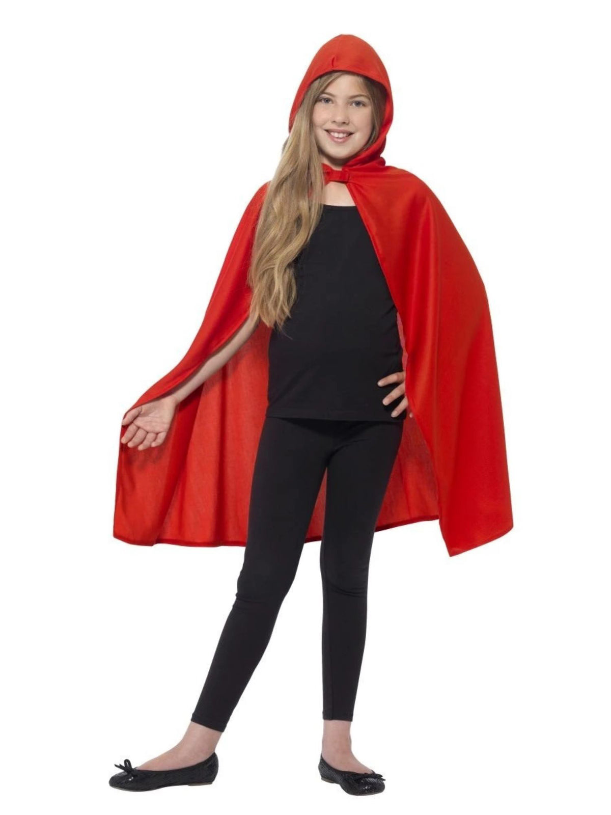 Kırmızı Renk Kapşonlu Kumaş Pelerin 90 cm (5643)