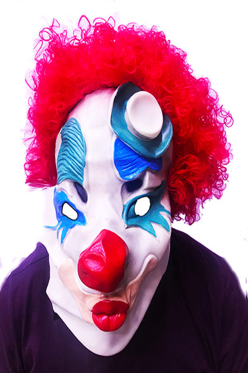 Kırmızı Renk Afro Bonus Peruklu Palyaço Lateks Et Maske (5643)