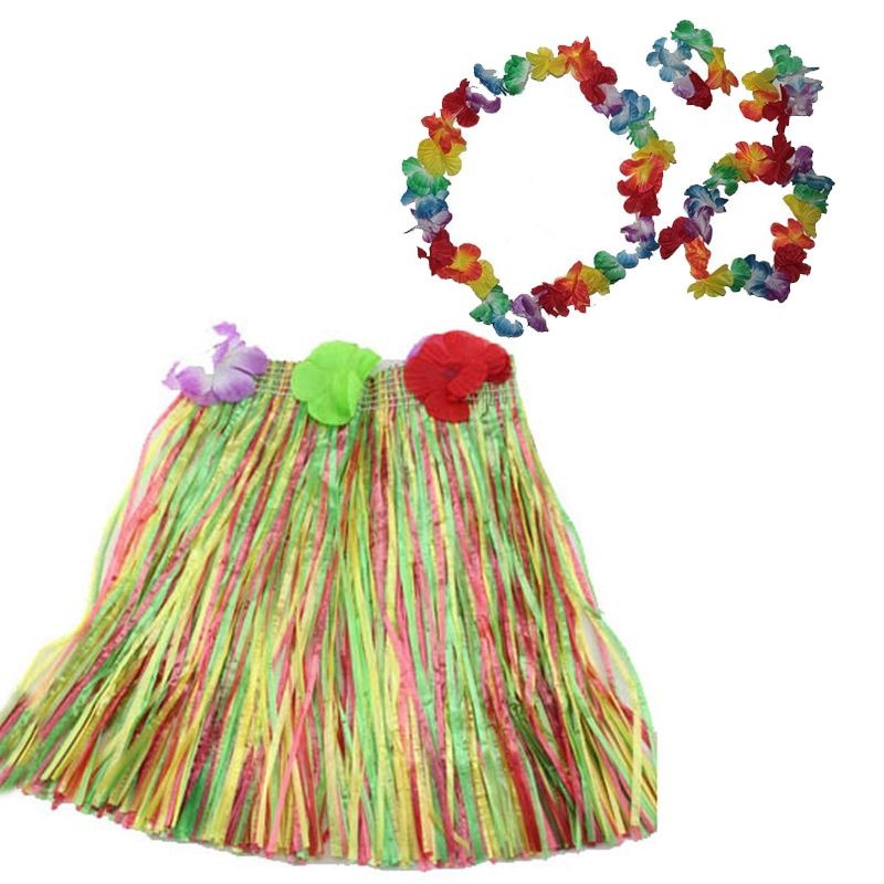 Luau Aloha Hawaii Kolye Etek Taç ve Bileklik Seti (5643)