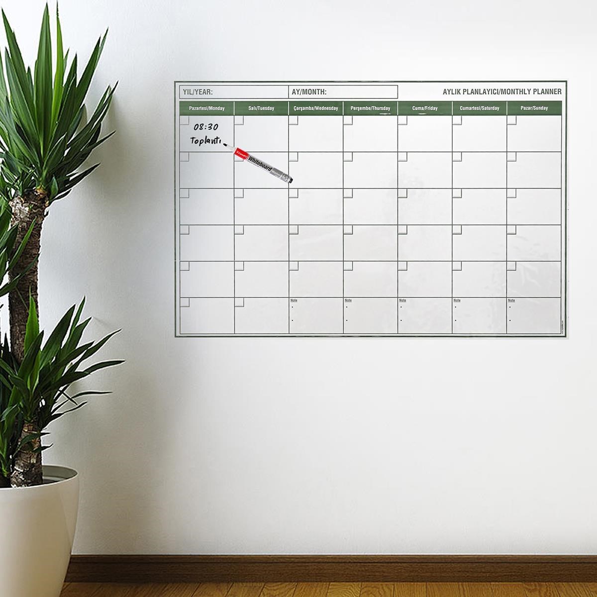 Manyetik Yapışkanlı Bir Aylık Program Planlayıcı Takvim 85x56 cm (5643)