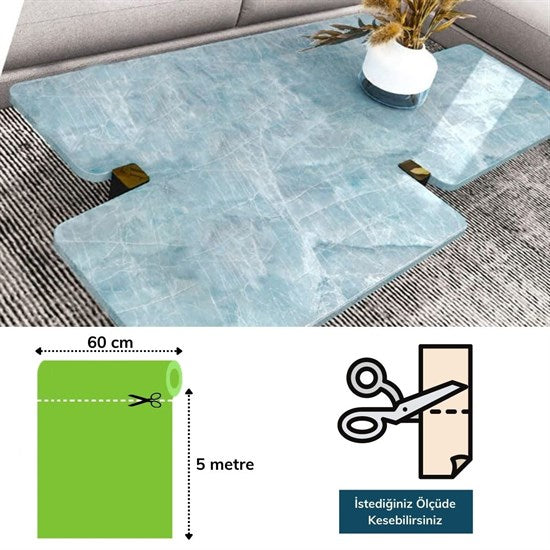 Mermer Desenli Masa Tezgah Mutfak Su Geçirmez Yapışkanlı Folyo Sticker Mavi 5x0,6m (5643)
