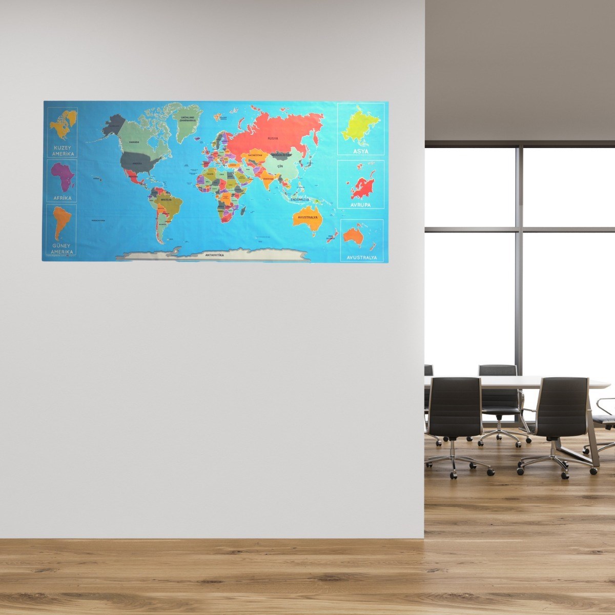 Renkli Atlas Dünya Haritası Manyetik Yapıştırıcı Gerektirmeyen Duvar Stickerı 118 CM * 56 CM (5643)