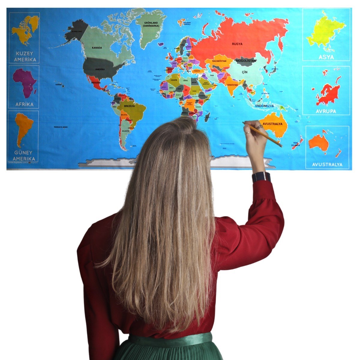 Renkli Atlas Dünya Haritası Manyetik Yapıştırıcı Gerektirmeyen Duvar Stickerı 118 CM * 56 CM (5643)