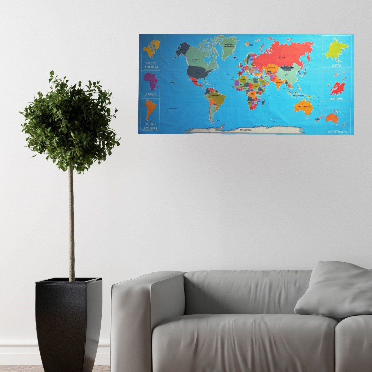 Renkli Atlas Dünya Haritası Manyetik Yapıştırıcı Gerektirmeyen Duvar Stickerı 118 CM * 56 CM (5643)