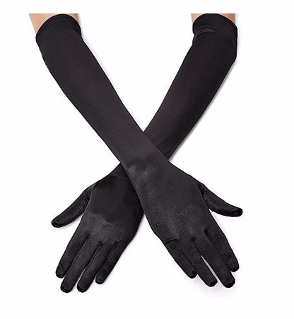 Siyah Renk Dirseğe Kadar Uzun Kumaş Eldiven 40 cm (5643)
