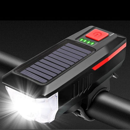 Solar Enerjili USB ile Şarj Edilebilir Ledli Bisiklet Feneri Kornalı ve Su Geçirmez Far (5643)