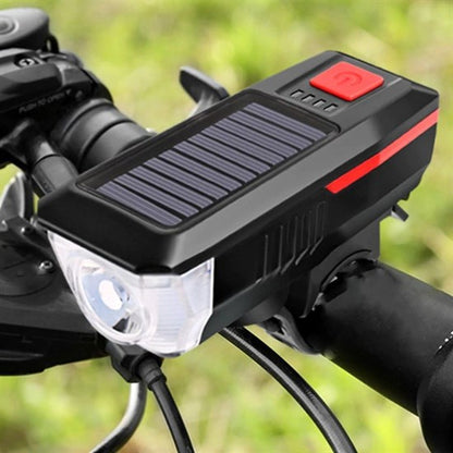 Solar Enerjili USB ile Şarj Edilebilir Ledli Bisiklet Feneri Kornalı ve Su Geçirmez Far (5643)