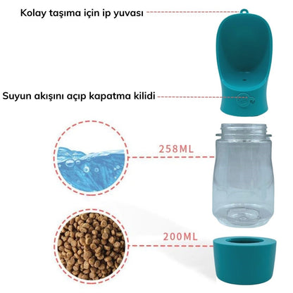 Taşınabilir Mama Hazneli Evcil Hayvan Suluğu Seyahat Kabı Kilitlenebilen Su Sızdırmaz 380ML (5643)