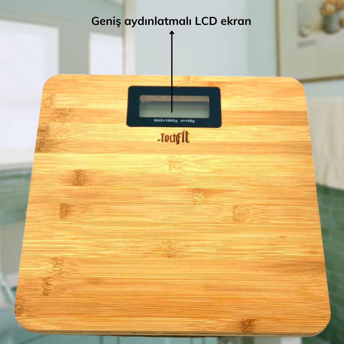 Techfit Bambu Banyo Baskülü Yüksek Hassasiyetli Darbelere Dijital Dayanıklı Terazi Tf 1065 Max 180kg (5643)