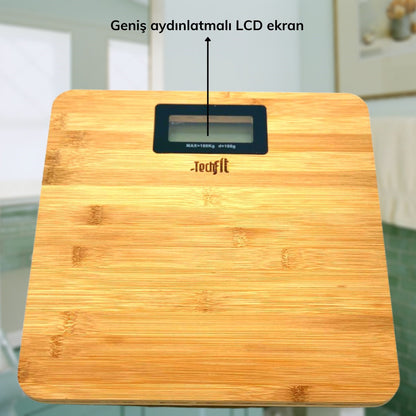 Techfit Bambu Banyo Baskülü Yüksek Hassasiyetli Darbelere Dijital Dayanıklı Terazi Tf 1065 Max 180kg (5643)