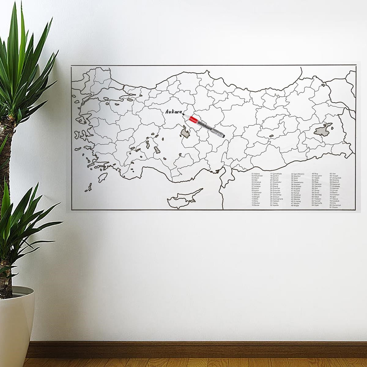 Yazılabilir Türkiye Haritası Manyetik Duvar Stickerı 110 x 56 cm (5643)