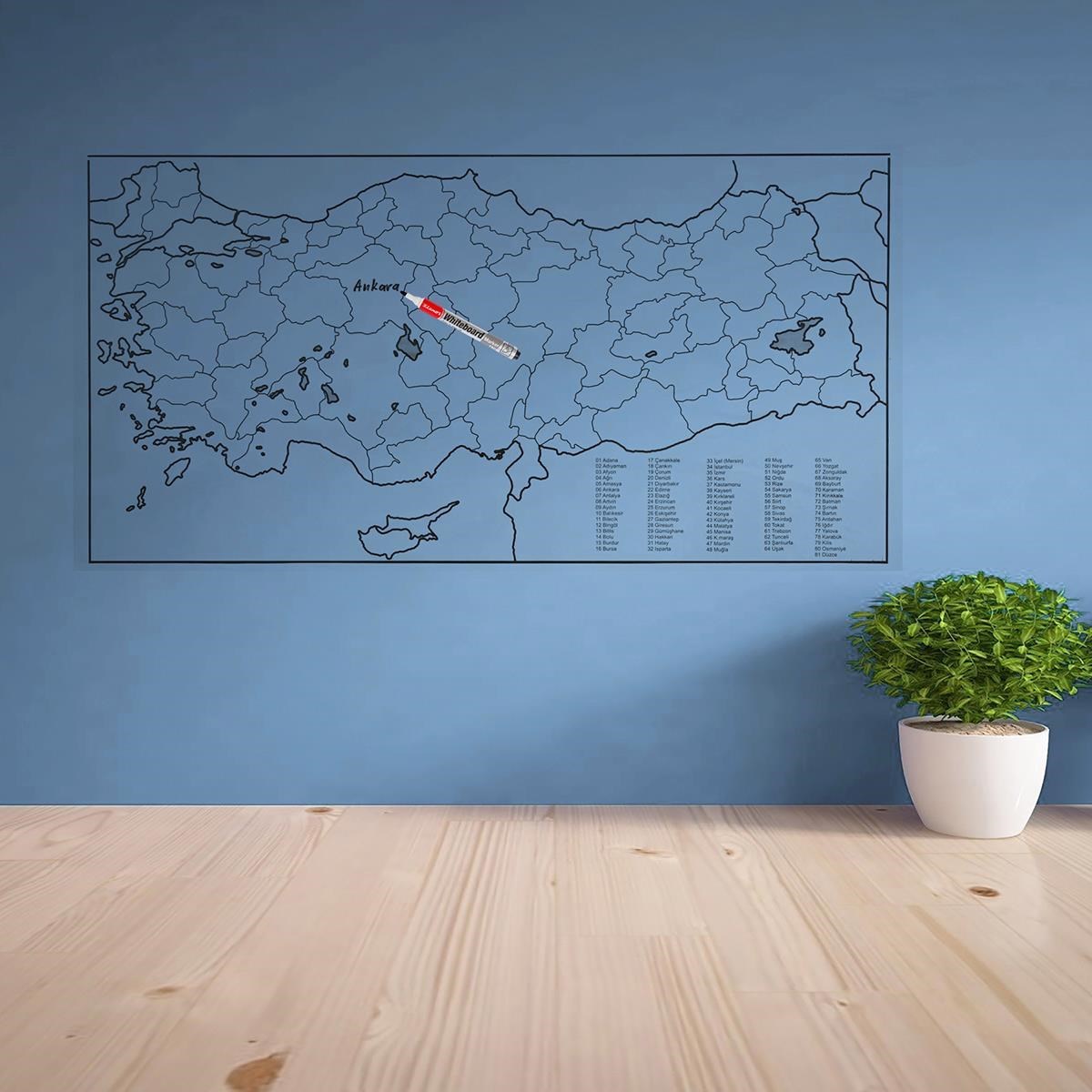 Yazılabilir Türkiye Haritası Manyetik Duvar Stickerı 110 x 56 cm (5643)
