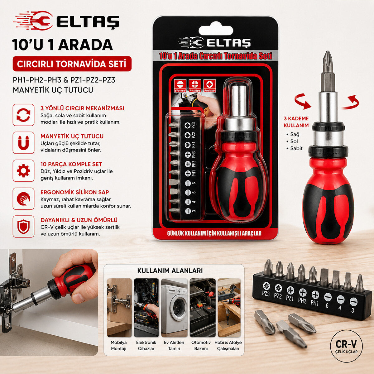 10IN1 SİLİKON SAP - CR-V CIRCIRLI TORNAVİDA BİTS SETİ PH1-PH2-PH-3 - PZ1-PZ2-PZ3 MANYETİK UÇ TUTUCU (5643)