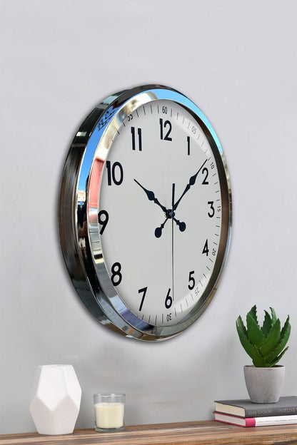 Sade Ve Şık Krom 52 Cm Metal Dekoratif Duvar Saati