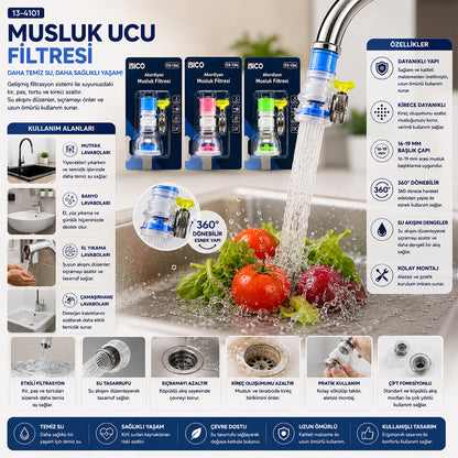 12 ADET MUSLUK UCU FİLTRESİ 2 KATMANLI - TAŞLI - PERVANELİ 360° 16-19MM TÜM MUSLUKLARA (5643)