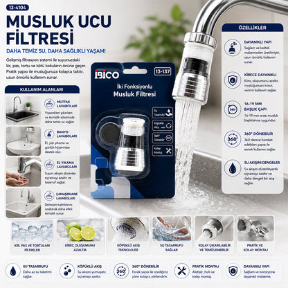 12 ADET MUSLUK UCU FİLTRESİ 2 FONKSİYONLU 360° DERECE DÖNEBİLEN BAŞLIK 16-19MM CAŞLIK ÇAPI (5643)