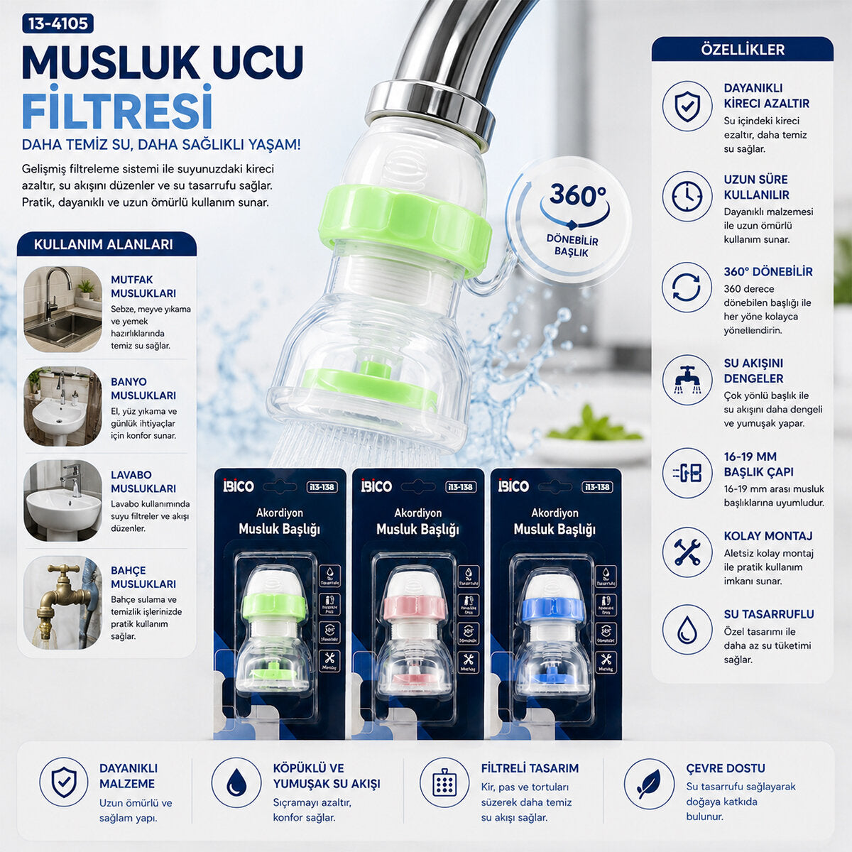 12 ADET MUSLUK UCU FİLTRESİ AKORDİYON - PERVANELİ 360° 16-19MM TÜM MUSLUKLARA UYUM KİREÇLENME YAPMAZ (5643)