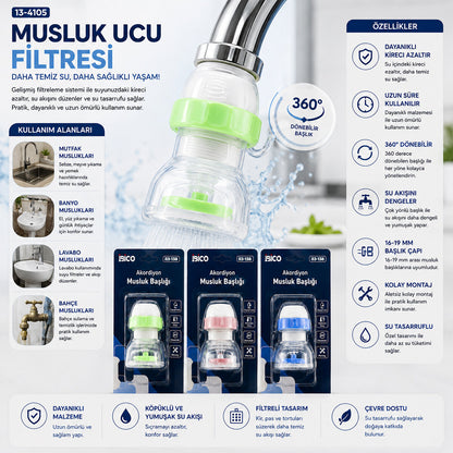 12 ADET MUSLUK UCU FİLTRESİ AKORDİYON - PERVANELİ 360° 16-19MM TÜM MUSLUKLARA UYUM KİREÇLENME YAPMAZ (5643)