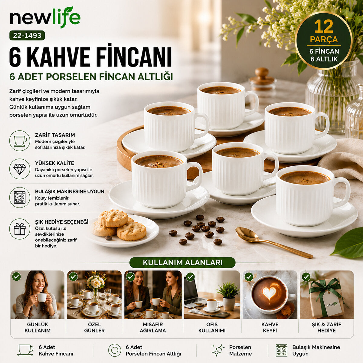 12 PARÇA PORSELEN KAHVE FİNCANI (5643)