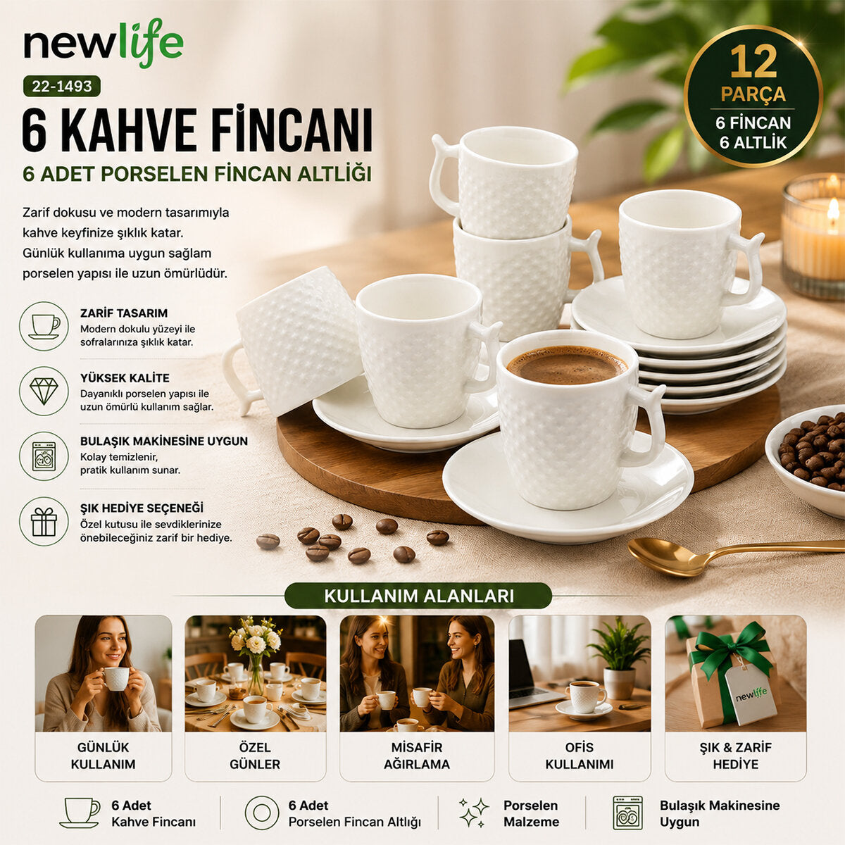 12 PARÇA PORSELEN KAHVE FİNCANI (5643)