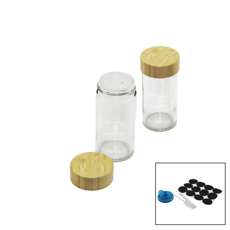 12 PCS TAKIM YUVARLAK CAM BAHARATLIK - TUZLUK BAMBU KAPAKLI (5643)