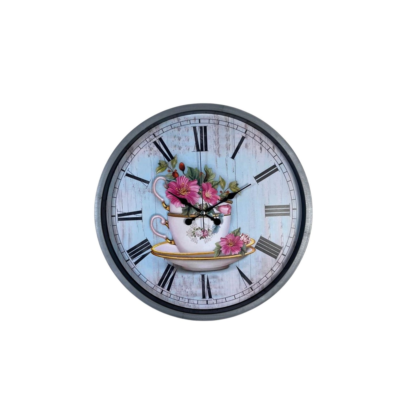 Gri Flower Cup 36 Cm Duvar Saati