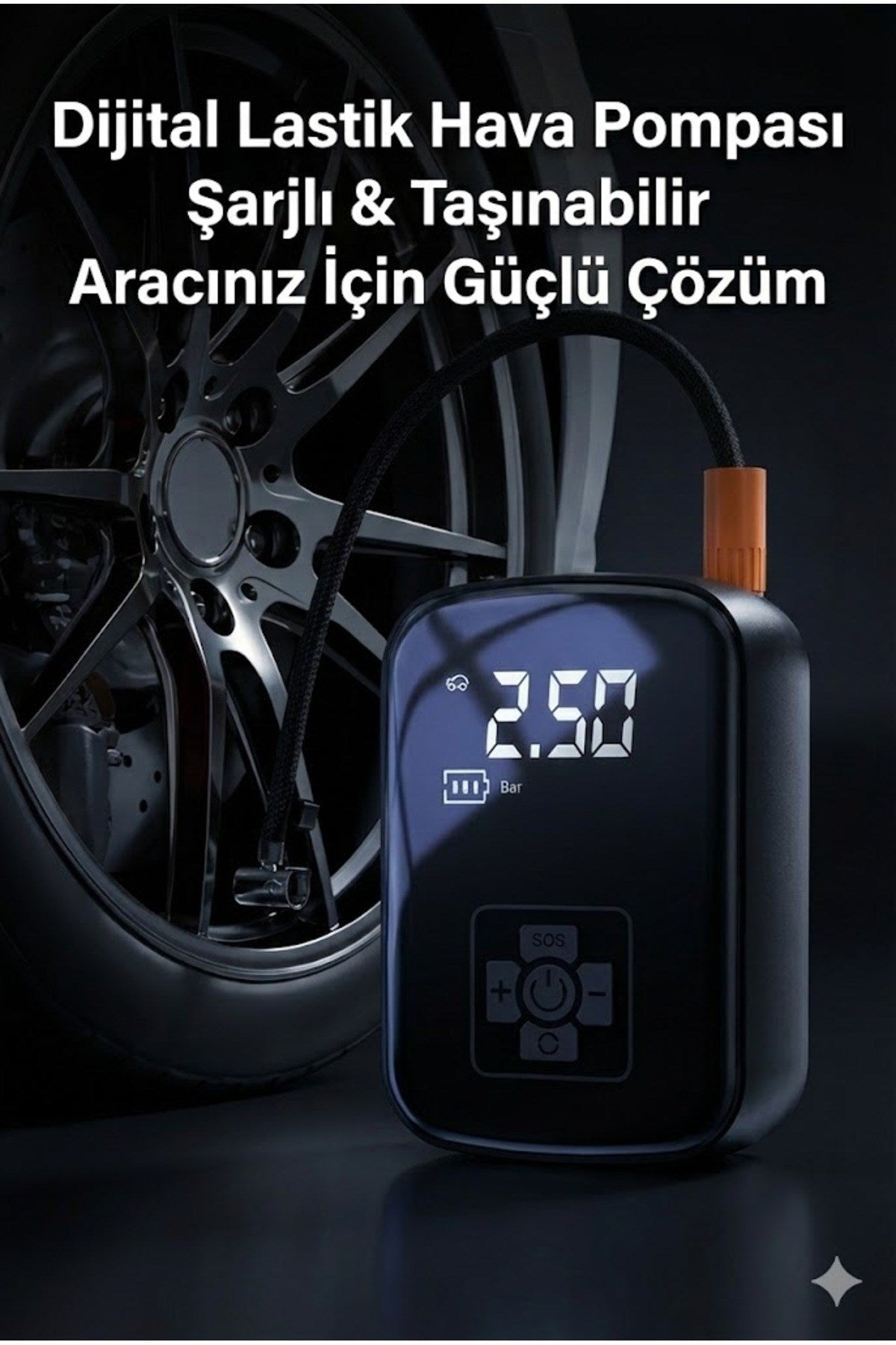 Dijital Şarjlı Araç Lastik Hava Pompası Kompresör Taşınabilir LED Ekranlı