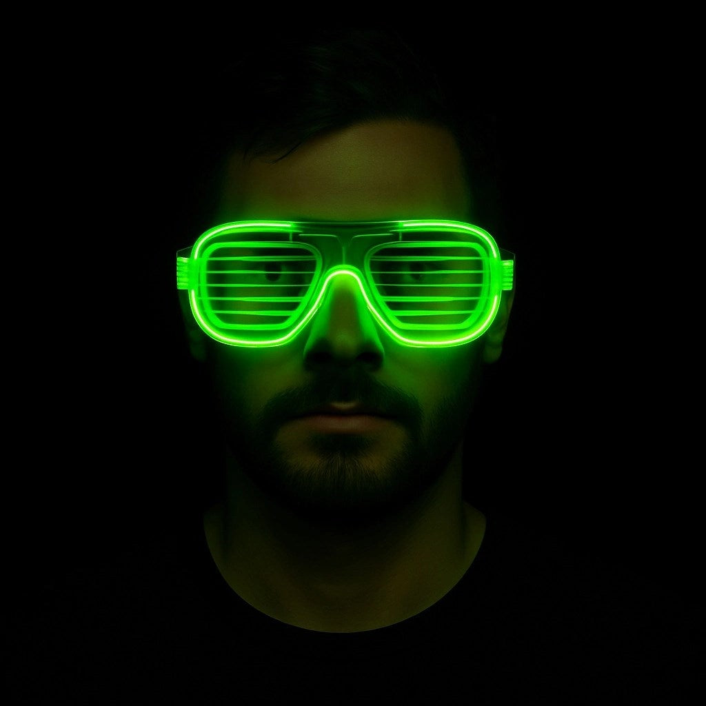 Yeşil LED Işıklı Parti Gözlüğü – Neon Glow Şerit Gözlük 3 Modlu