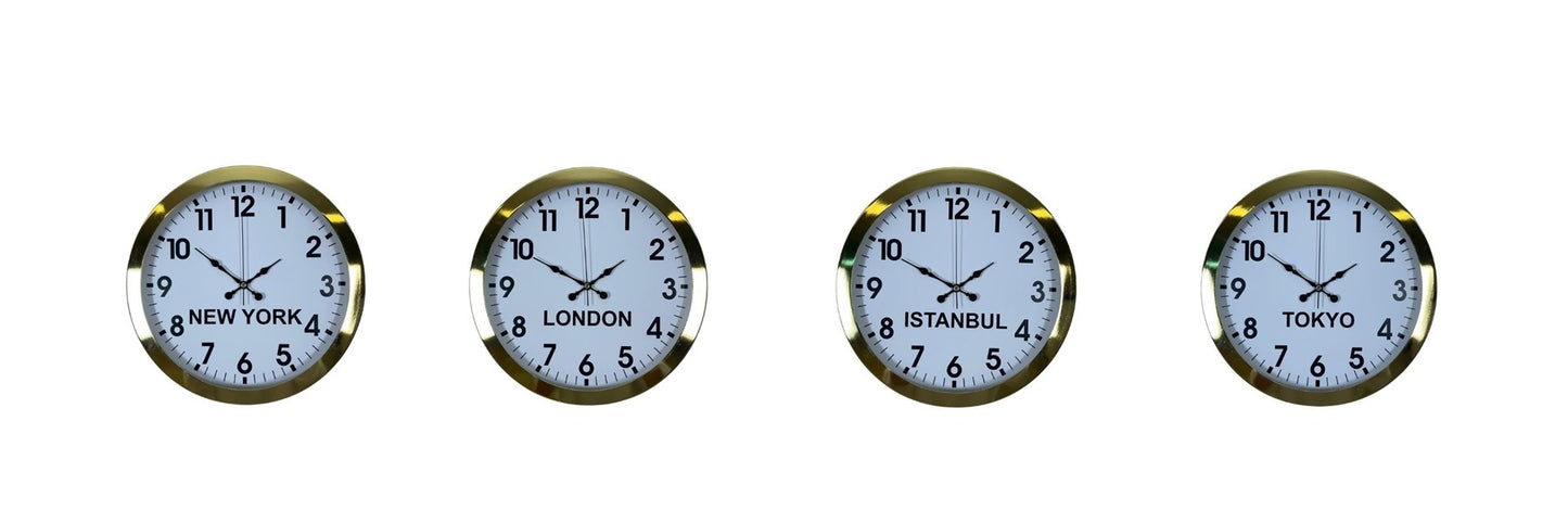 Gold Seri 4’lü Metal 36 cm Dünya Saatleri
