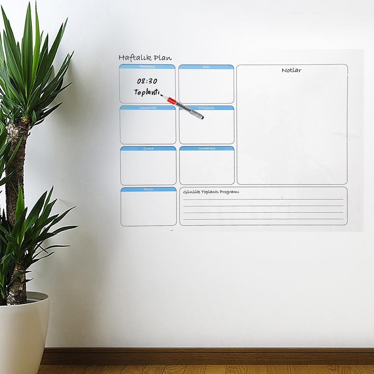 BUFFER® Haftalık Planlayıcı Manyetik Duvar Stickerı Takvim 56 cm x 70 cm