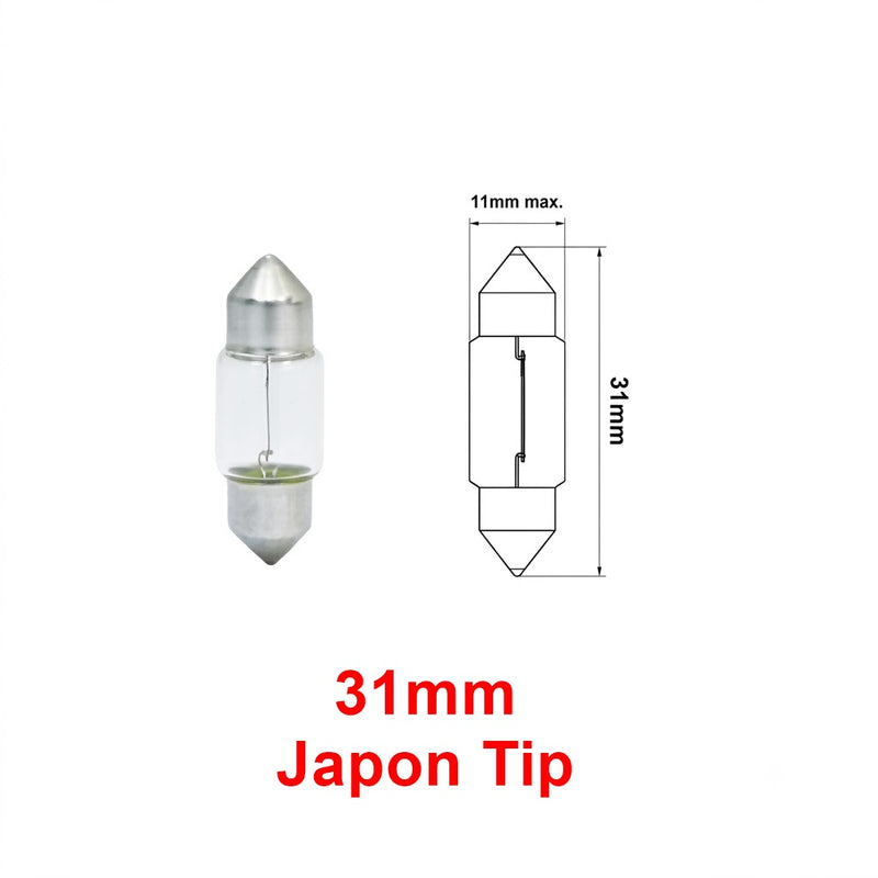 Japon Tip Sofit Ampul Şeffaf İç Aydınlatma Plaka Lambası C10W 12V 10W 31mm 1 Adet