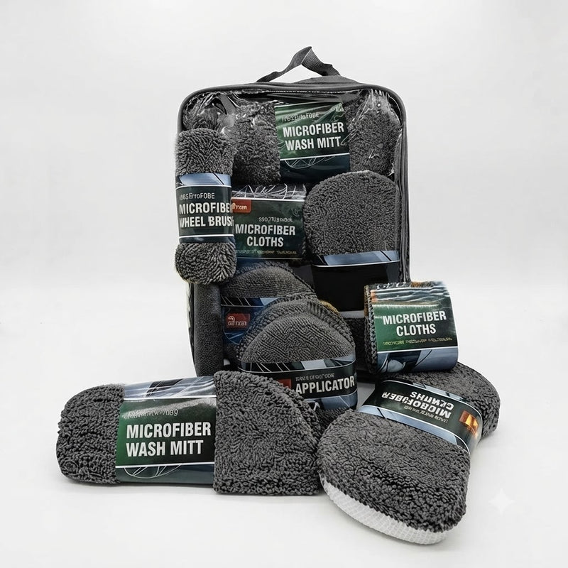 Profesyonel Oto Araç Temizleme Seti Mikrofiber Oto Yıkama Bakım Kiti Gri 9 Parça