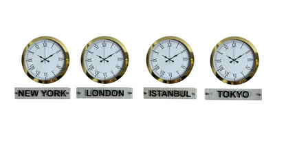 Gold Prestige 4’lü 36 Cm Metal Tabelalı Dünya Saat Seti