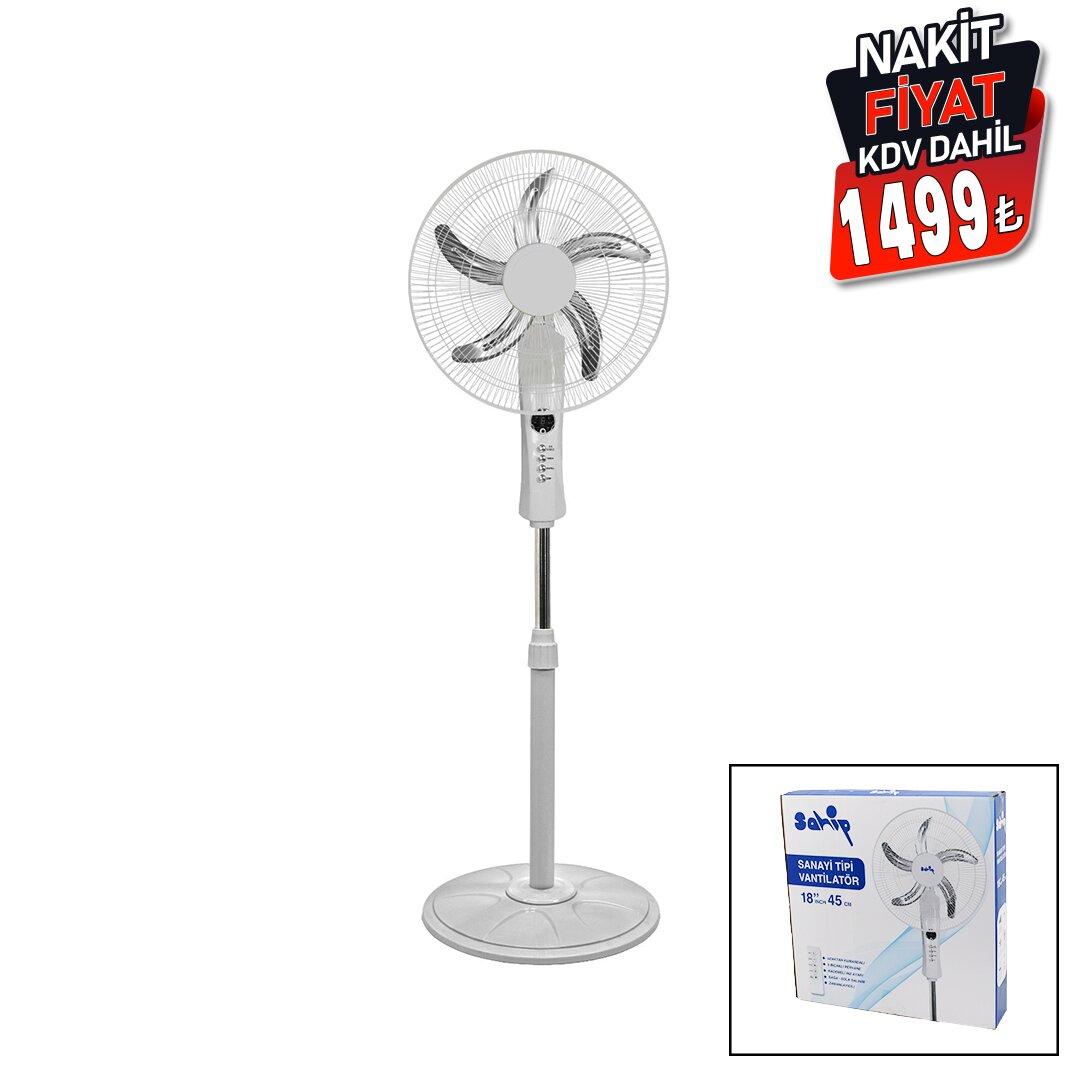 18 İNC 45 CM KUMANDALI SANAYİ TİPİ AYAKLI VANTİLATÖR 5-METAL PERVANE 3-KADEME HIZ 65W Y:137CM (5643)