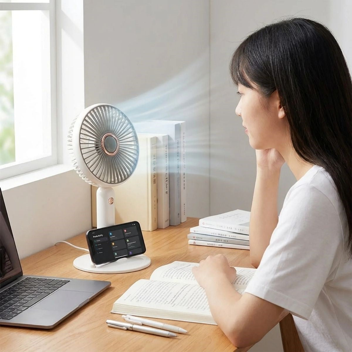 BUFFER® 3 Kademeli Masaüstü Fan – Telefon Tutuculu Standlı Taşınabilir Mini Fan ZB161
