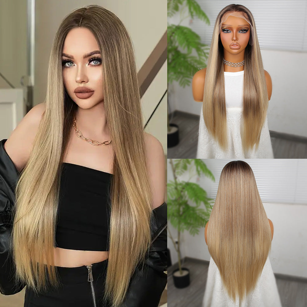 Kumral Dore Sarı Ombreli Fiber Sentetik Tül Peruk