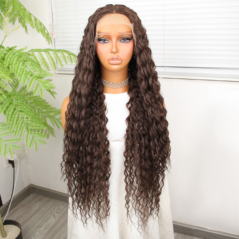 Afro Dalga Kumral Fiber Sentetik Tül Peruk