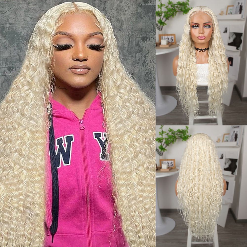 Platin Uzun Afro Dalga Fiber Sentetik Tül Peruk