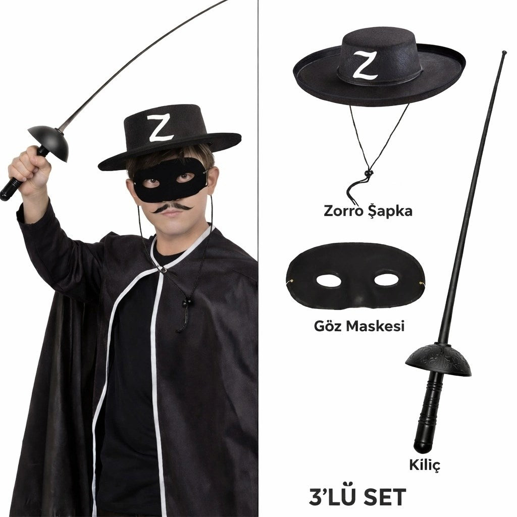 Kostüm Seti 3’lü Çocuk – Şapka, Maske ve Kılıç