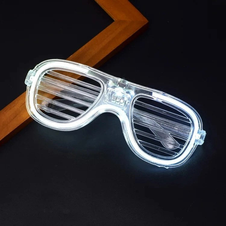 Beyaz Led Işıklı Parti Gözlüğü - Neon Glow Şerit Gözlük 3 Modlu