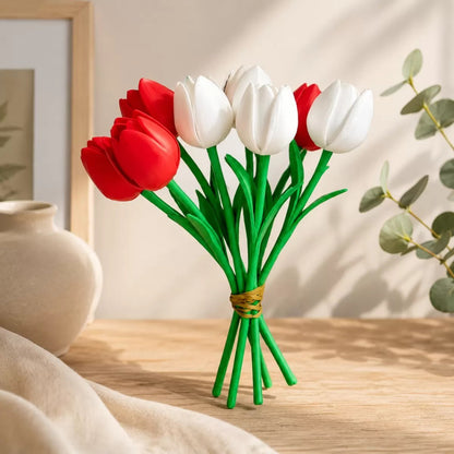 3d Baskı Yapay Islak Görünümlü Lale Demeti – 6'lı Dekoratif Çiçek Seti 24 Cm Beyaz / Kırmızı