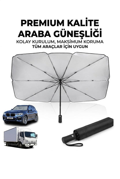 BUFFER® Premium Katlanabilir Araç Ön Cam Güneşliği – Şemsiye Tipi Oto Güneşlik, UV Korumalı Isı Yalıtımlı Ön Cam Gölgelik
