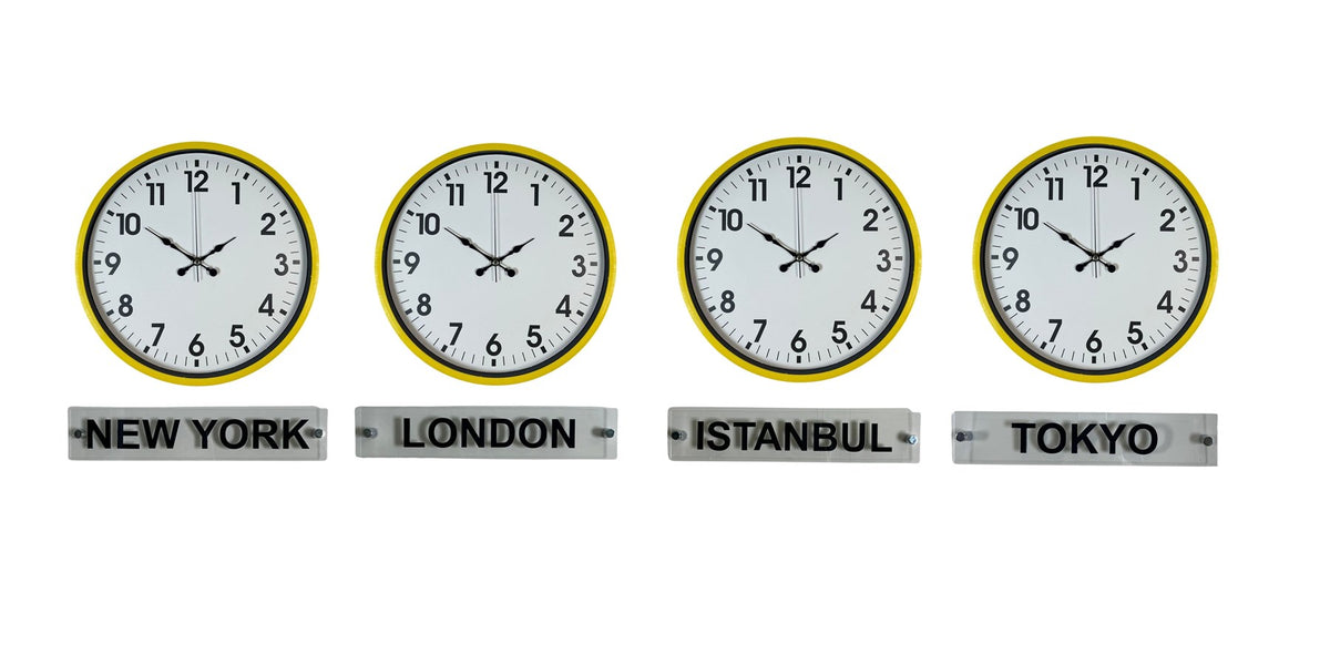 Sarı Enerji 36 Cm 4 lü Tabelalı Dünya Saat Seti