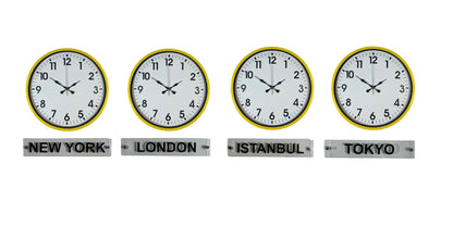 Sarı Enerji 36 Cm 4 lü Tabelalı Dünya Saat Seti